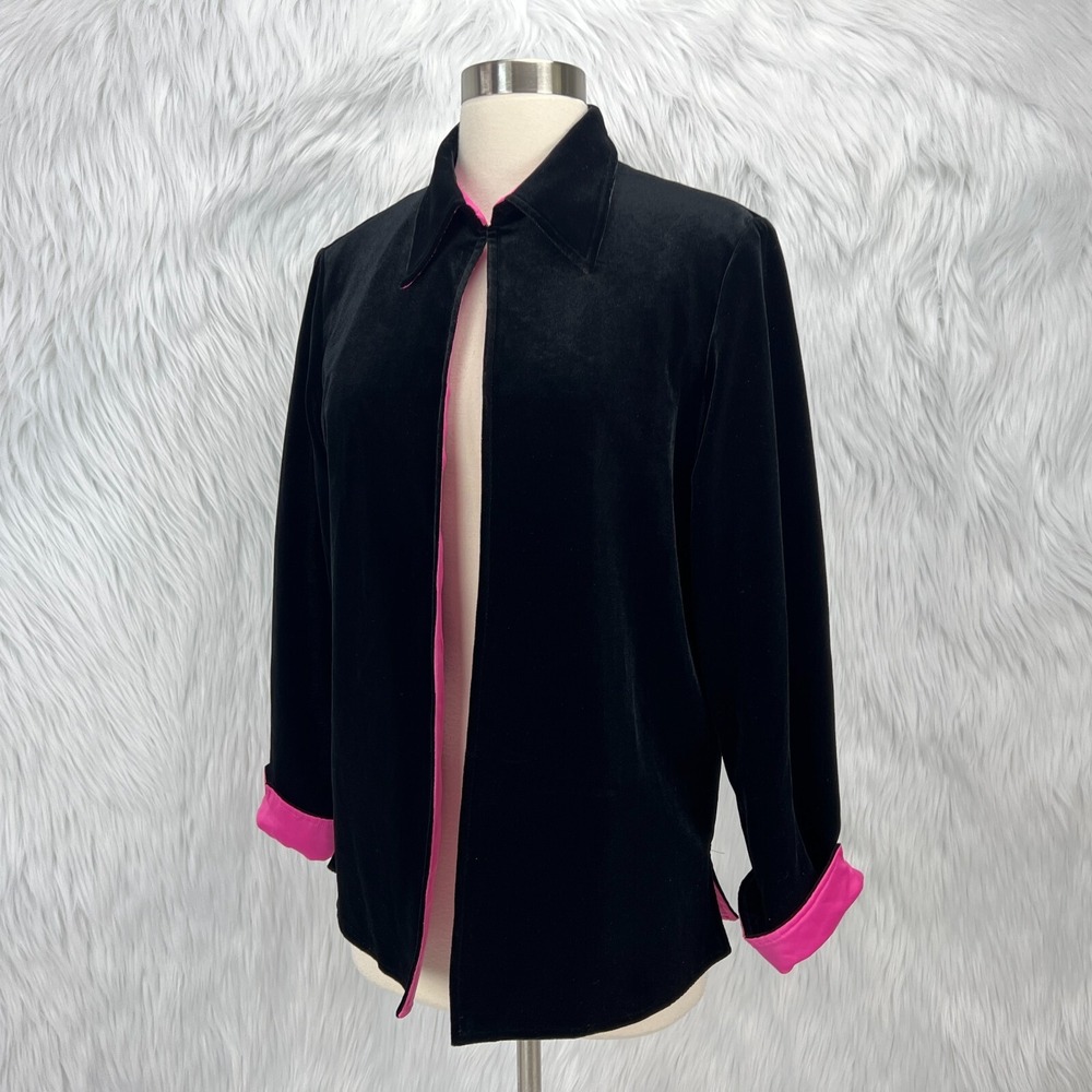 Ronni Nicole Ouida VTG Y2K‎ Black Velvet S Pink Lined Dressy Shirt Jacket Party - Picture 13 of 16